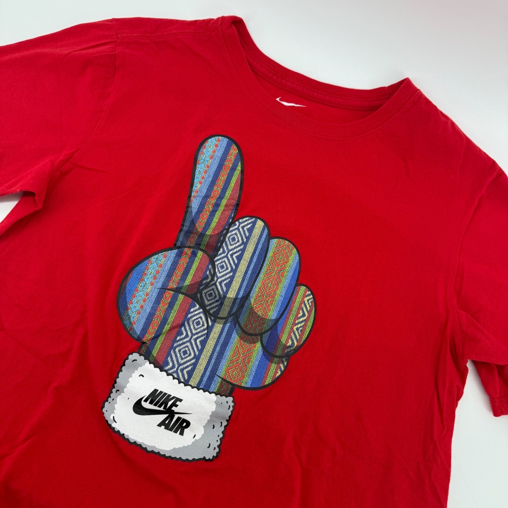 Nike Air Mens Red Graphic T-Shirt‎ Geometric Number One Hand Small Athletic Cut
